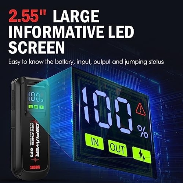 DBPOWER Jump Starter 2000A Peak Portable Car Jump Starter for Up to 8.0L Gas - Image 4