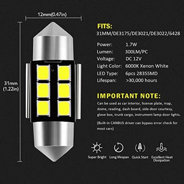 AUXLIGHT DE3175 DE3021 DE3022 3175 31MM 1.22”Festoon - Image 3