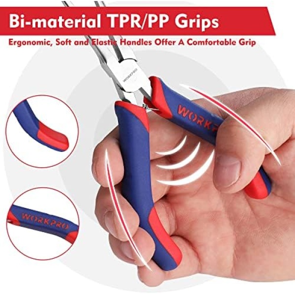 WORKPRO 2-Piece 6" Mini Needle Nose Pliers Set, Long Nose Pliers, Bent Nose - Image 5