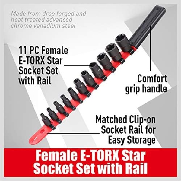 SEDY 11-Piece E-Torx Socket Set - Star Socket Set with Socket Rail - Image 2
