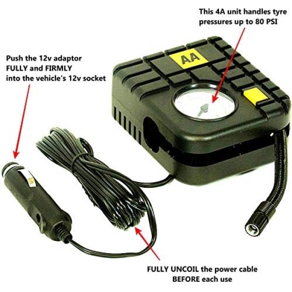 AA Car Essentials 12V Compact Tyre Inflator AA5007 – For Cars Vans Motorbikes - Image 4
