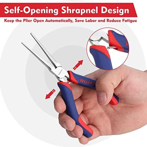 WORKPRO 2-Piece 6" Mini Needle Nose Pliers Set, Long Nose Pliers, Bent Nose - Image 4