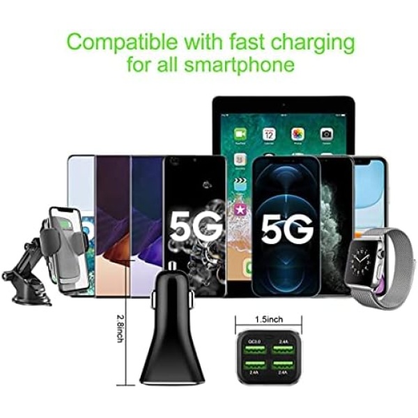 USB Car Charger Adapter, QC 3.0 Fast car Charger, 4-Port Multi 9.6 Amp 48W - Image 5