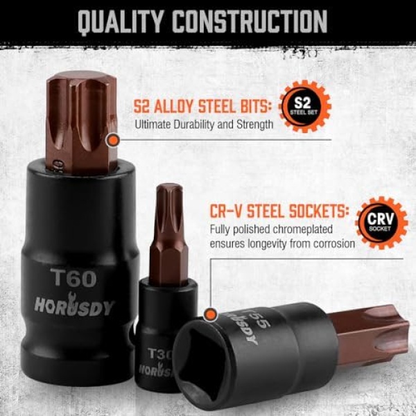 HORUSDY 31-Piece Torx Bit Socket and Female External Socket Set | 14 Star Bits - Image 3