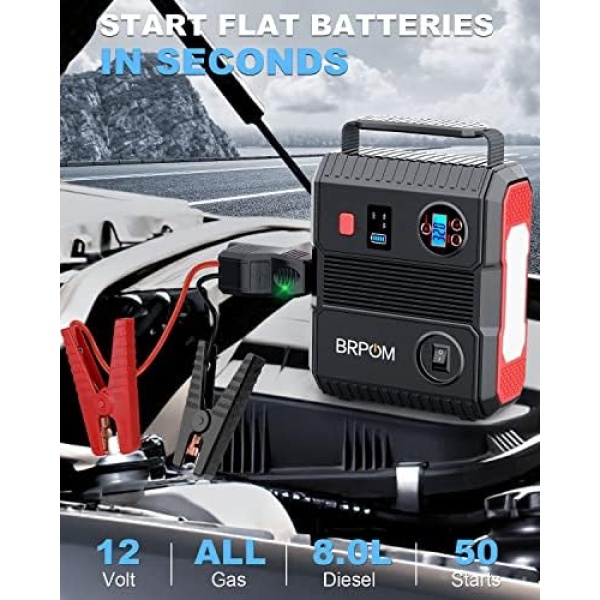BRPOM Car Jump Starter with Air Compressor, 150PSI 4500A Peak 24000mah - Image 2