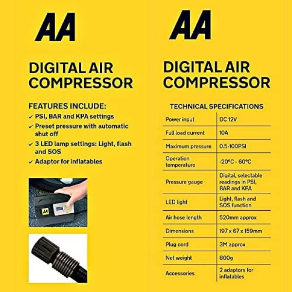 AA 12V Digital Tyre Inflator AA5502 – For Cars Other Vehicles Inflatables - Image 4