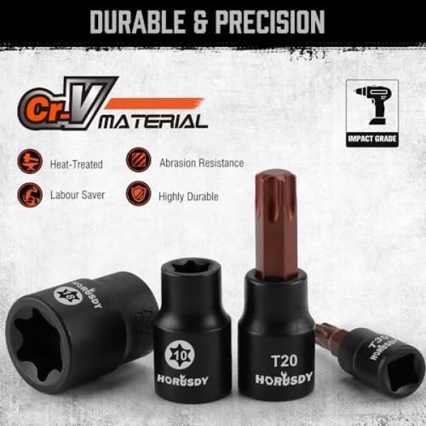 HORUSDY 31-Piece Torx Bit Socket and Female External Socket Set | 14 Star Bits - Image 7