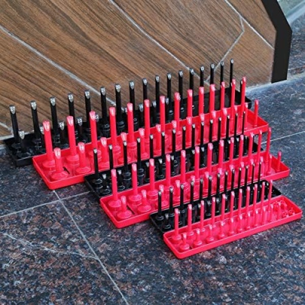 6PCS Socket Organizer Tray Set, Red SAE & Black Metric Socket Storage Trays - Image 5